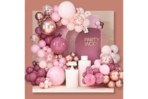 PartyWoo Dusty Rose Balloon Arch Kit, 140 pcs Pink Balloon Garland Kit, Rose Gold Balloons, Metallic Balloons for Dusty Pink Birthday Decorations Women, Bridal Shower, Wedding, Bachelorette Party
