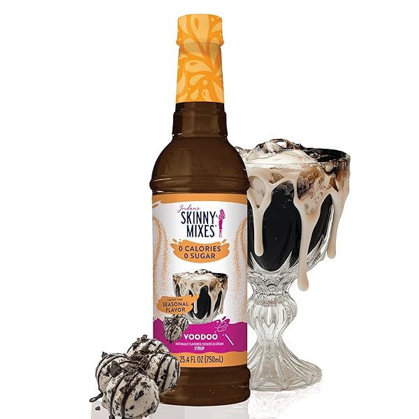 JORDAN’S SKINNY MIXES SUGAR FREE COFFEE SYRUP, HOLIDAY VOODOO COOKIES & CREAM COFFEE FLAVORING SYRUP, ZERO CALORIE DRINK MIX FOR LATTES, BAKING, PROTEIN SHAKE, DAIRY & GLUTEN FREE, KOSHER, 25.4 FL OZ