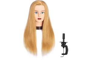 Headfix 24"-26" Hair Mannequin Head 100% Human Hair Hairdresser Practice Styling Training Head Cosmetology Manikin Doll Head With Clamp (Blond)