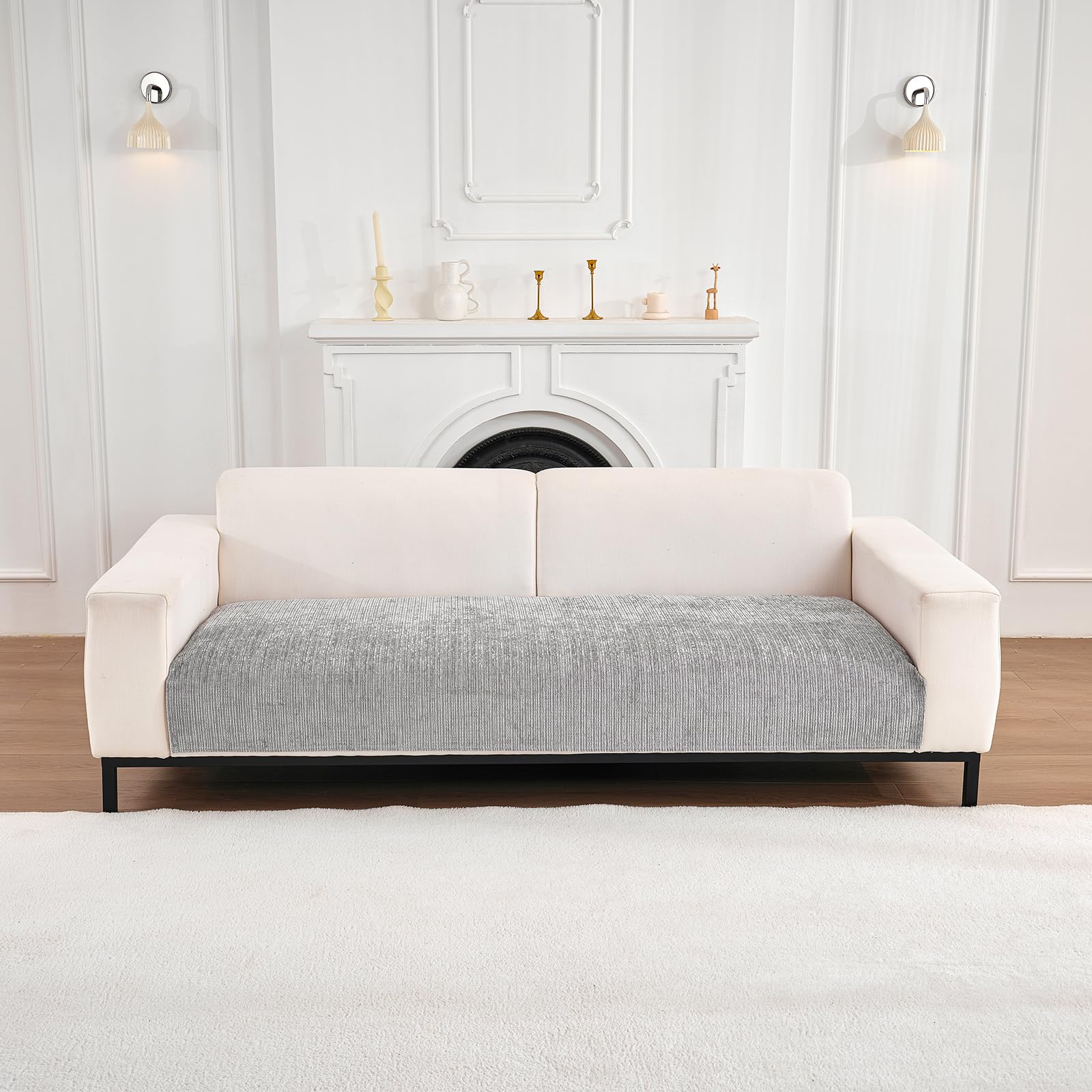 Soft Chenille Sofa Cushion Covers - New Four Seasons Non Slip Sofa Covers 1 2 3 4 Seater Couch Covers, Sofa Slipcovers Furniture Protector for Living Room (Grey, 90x210)