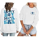Zoemghc In My Boy Mom Era Sweatshirt Women Funny Mama Graphic Shirt Cool Mom Shirts Casual Long Sleeve Gift Pullover Tops