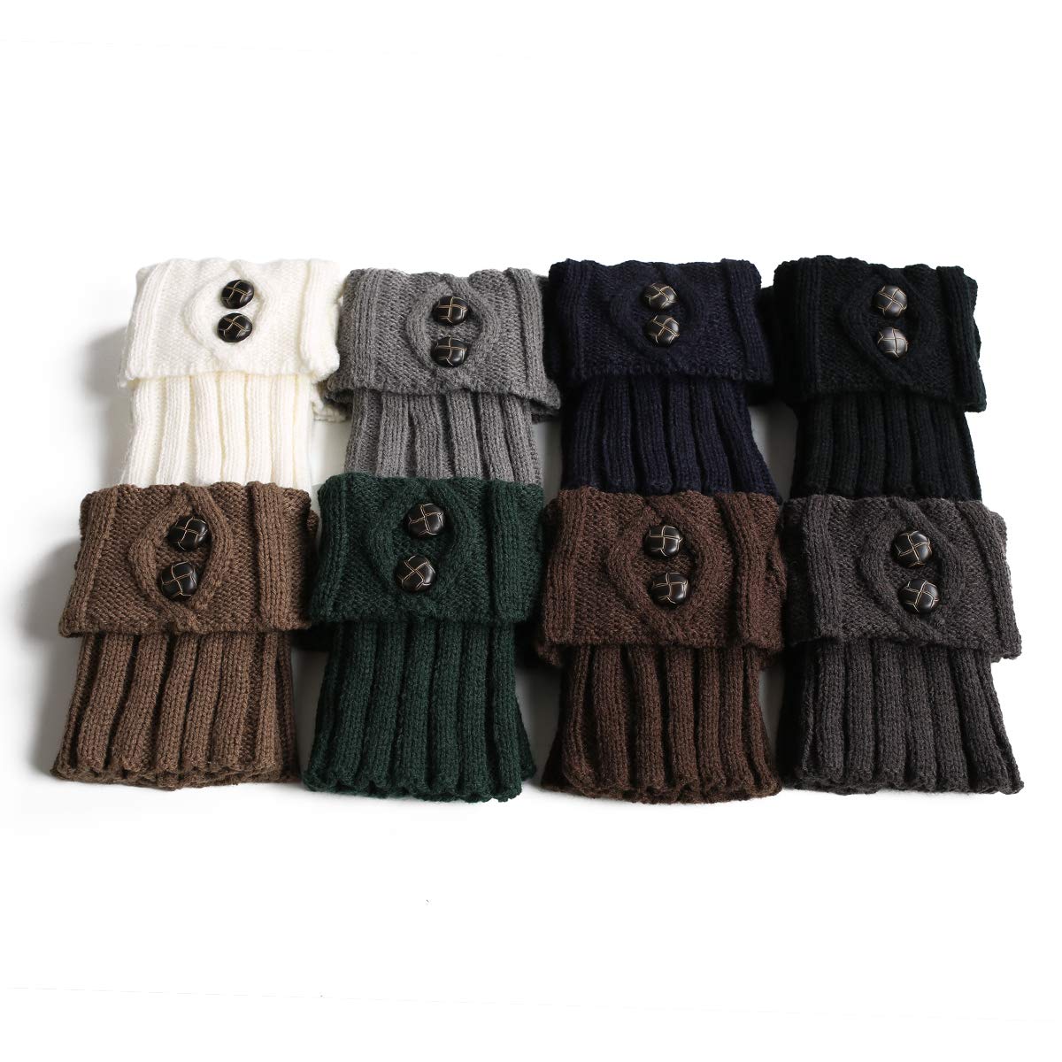 4YOUALL 3 Pairs Womens Short Boot Leg Cuffs, Crochet Knitted Leg Warmers Topper Boot Socks for Women (3 Pairs-Retro Green Black Grey)