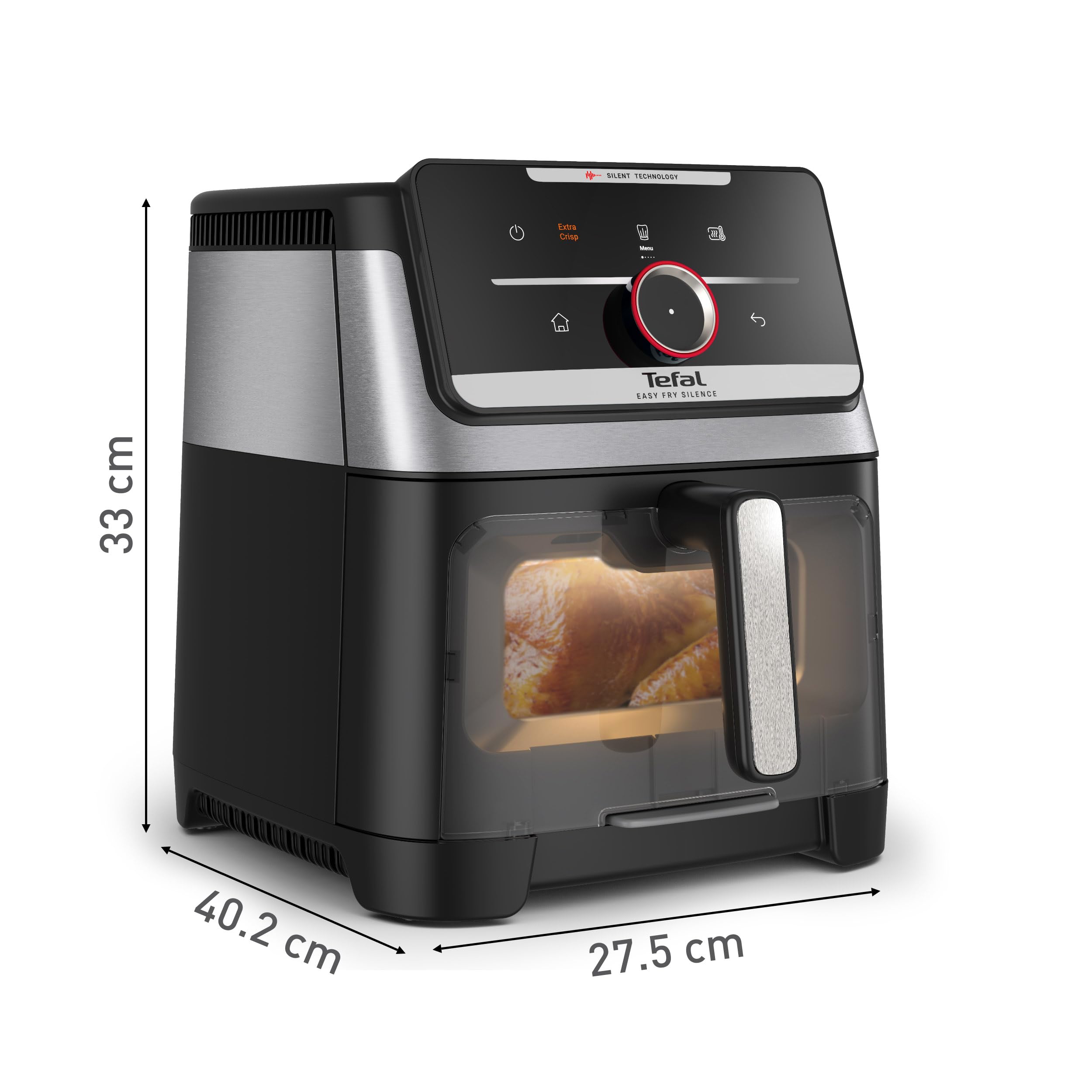 Tefal Easy Fry Silence Heißluftfritteuse, 7 L Fassungsvermögen, Silent-Technologie, Smart Assist System, bis zu 8 Portionen, abnehmbare Front mit Sichtfenster, Schwarz, EY876DE0 8