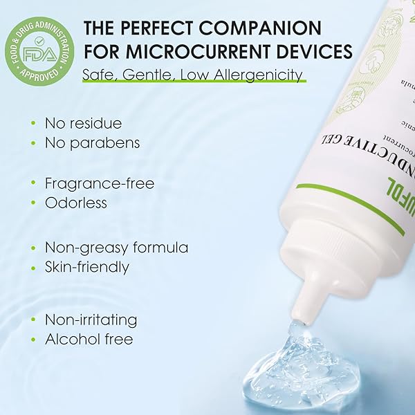 WFDL CONDUCTIVE GEL, SAFE AND NON-STICKY MICROCURRENT GEL FOR FACE, PERFECT FOR EMS, RF, AND TENS, 8.5 OZ
