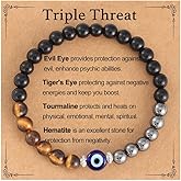 AULSIEY Triple Empath Protection Bracelet for Women Men, Hematite Black Tourmaline Obsidian Bracelet, Natural Healing Bracelet