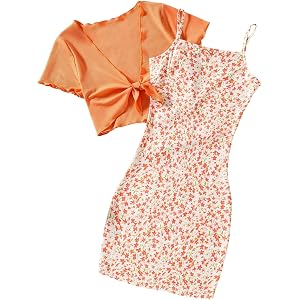 OYOANGLE Tween Girl's Summer Outfits Cute Cami Dress and Top Matching Set | Casual Clothes for Girls, 2 Piece, Floral Print D