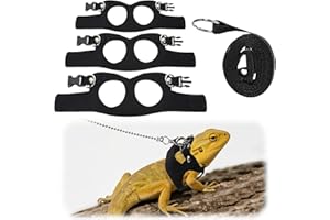 SKRFREN 3 Pack Bearded Dragon Harness and Leash Set, 3 Size Adjustable Lizards Training Walking Leather Vest Lizard Harness with Retractable, Small Animal Traction Rope Walking Vest Accessories for Reptiles