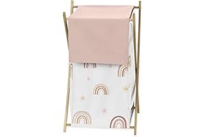 Sweet Jojo Designs Boho Rainbow Baby Kid Clothes Laundry Hamper - Blush Pink Dusty Rose Gold Yellow Mauve Taupe Beige Tan Bohemian Stars Sun Celestial Vintage Sky