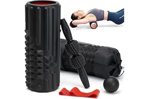 Zmarthumb 5 in 1 Foam Roller Set, Trigger Point Back Roller, Muscle Roller Stick, Massage Ball, Massage Roller, Resistance Band for Deep Tissue Massage Fitness Exercise Yoga Pilates(Black)