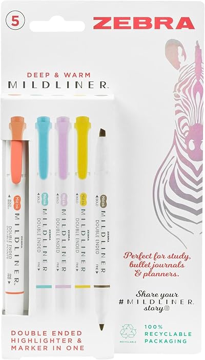 Zebra Pen MILDLINER Dual Tip Highlighters 5 Pack Assorted Colors