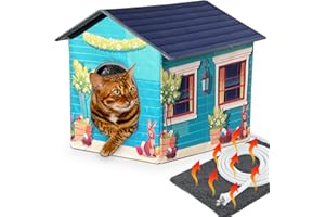 PAIGTEK Heated Cat Houses for Outdoor Cat in Winter, Weatherproof Cat House with Pet Heating Pad, Providing Safe Feral Outdoor Cat House for Cats Easy to Assemble Cat Shelt