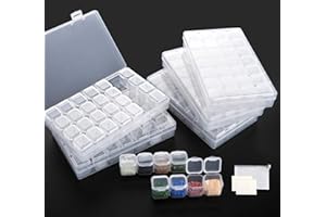 ilauke 5 Pack 28 Slots Diamond Painting Storage Containers Boxes Embroidery Accessories Art Supplies with Organizer Bag and Craft Label Marker Stickers