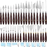 Lasnten 37 Pcs Palette Knife Set Pallet Knife Set Stainless Steel Paint Spatula Tools with Wooden Handle for Acrylic Color Mi