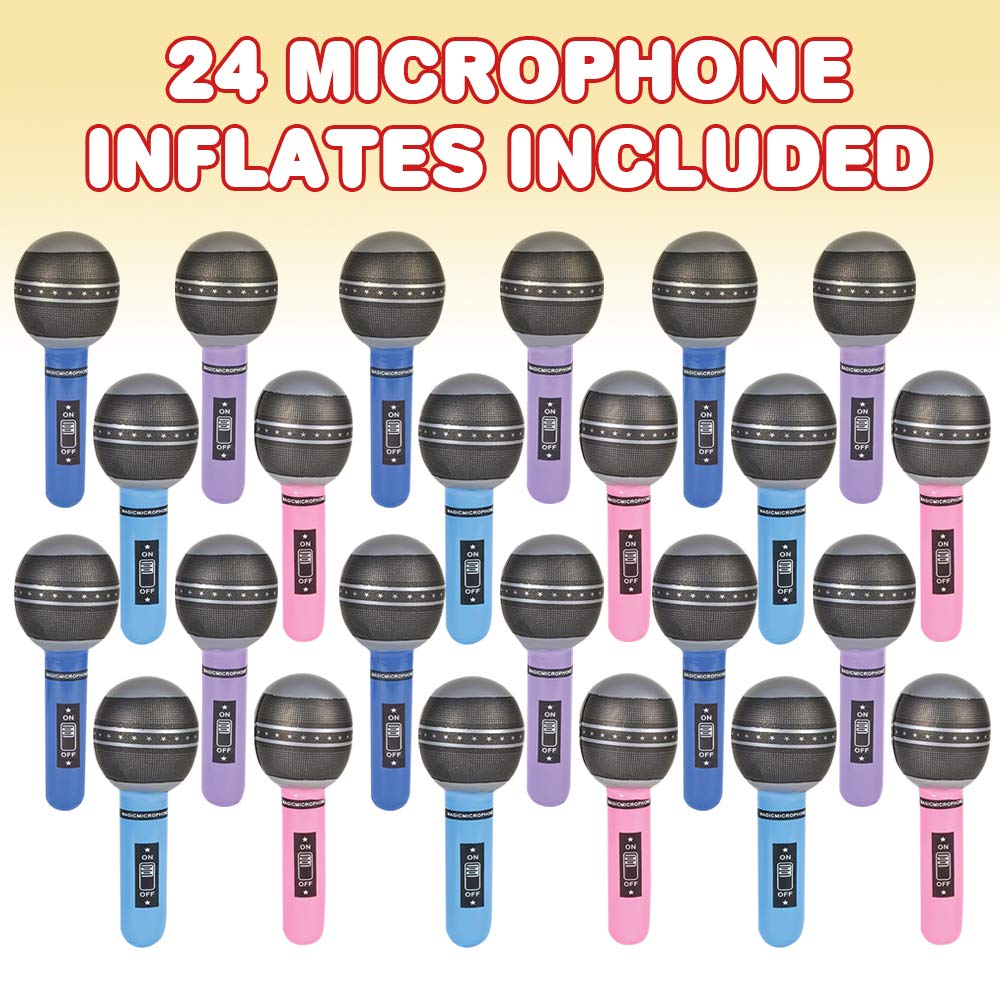 Inflatable Microphones, 24 Piece Set, Pretend Play Microphone Inflates, Durable Water Pool Toys in Assorted Colors, Fun Birthday Party Favors for Kids
