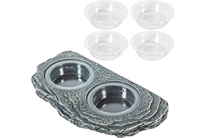 REPTI ZOO REPTIZOO Reptile Magnetic Feeder Ledge, Double Bowl Reptile Food Dish with 6PCS Feeding Cups Food Water Feeder for Crested Gecko Lizard Chameleon Pets