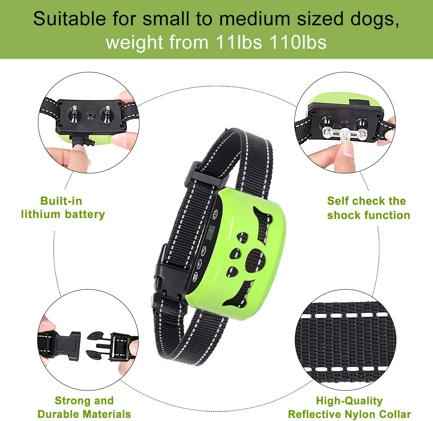 Dog No Barking Collar (Green) : Pet Supplies