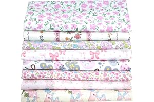 Aubliss 8pcs Fat Quarter Fabric Bundles (100% Cotton - 20'' x 20'') Quilting Cotton Craft Fabric Pre-Cut Squares Sheets for Patchwork Sewing Quilting Crafting (Pink)