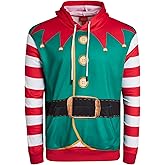 THREADCRAFT Mens Ugly Christmas Sweater - Elf Novelty and Santa Sweatshirt Holiday Pullover Christmas Sweaters for Men
