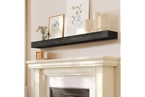YLYHSST Fireplace Mantel Handmade, 3'' Thick Wall Decor Long Floating Shelf, 48inch Rustic Wood Shelf with Invisible Brackets, Black