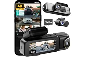BOTSLAB 3 Channel Dash Cam 4K with 128GB Card, 3.18" Touch Screen, Voice Control, 4K Front and 1080P Rear Inside Loop Recording, 5.8GHz WiFi, GPS, Night Vision, WDR, Parking Mode