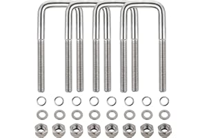 TWOMOO 4 Sets 304 Stainless Steel Square U-Bolt Kits, Heavy Duty U-Bolt with Nuts,Flat and Lock Washers for Boat Trailers,Automobiles Trailers,Ski Boats,and Sailboat Trailers (1/2" D x 2-1/16" W x 4-3/4" L)