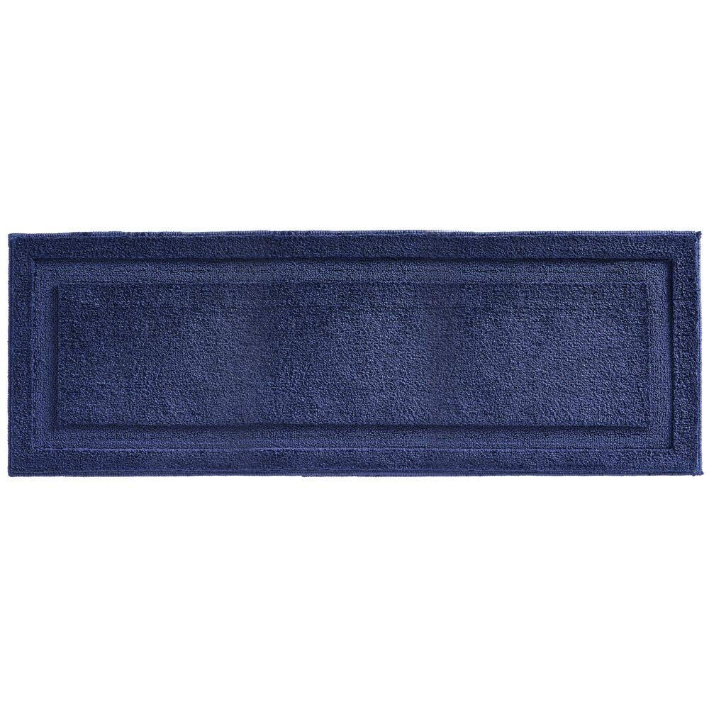mDesign Soft Microfiber Polyester Non-Slip Extra-Long Spa Mat/Runner, Water Absorbent Accent Rug for Bathroom Vanity, Bathtub/Shower, Machine Washable - 60" x 21" - Navy Blue