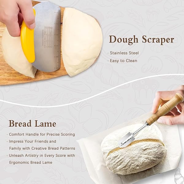HZPOINTONE BANNETON PROOFING BASKETS SET OF 2, SOURDOUGH BAKING SUPPLIES, BREAD MAKING KIT – 9″ OVAL & 10″ ROUND WITH SILICONE SLING, NATURAL, BPB001