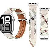 REYUIK Leather Band Compatible with Apple Watch iWatch 49mm 46mm 45mm 44mm 42mm/41mm 40mm 38mm Women Men, Upgrade Dual-Texture Plaid Designer Strap for iWatch Ultra/Ultra 2 Series 10 9 8 7 6 5 4 3 2 1 SE SE2