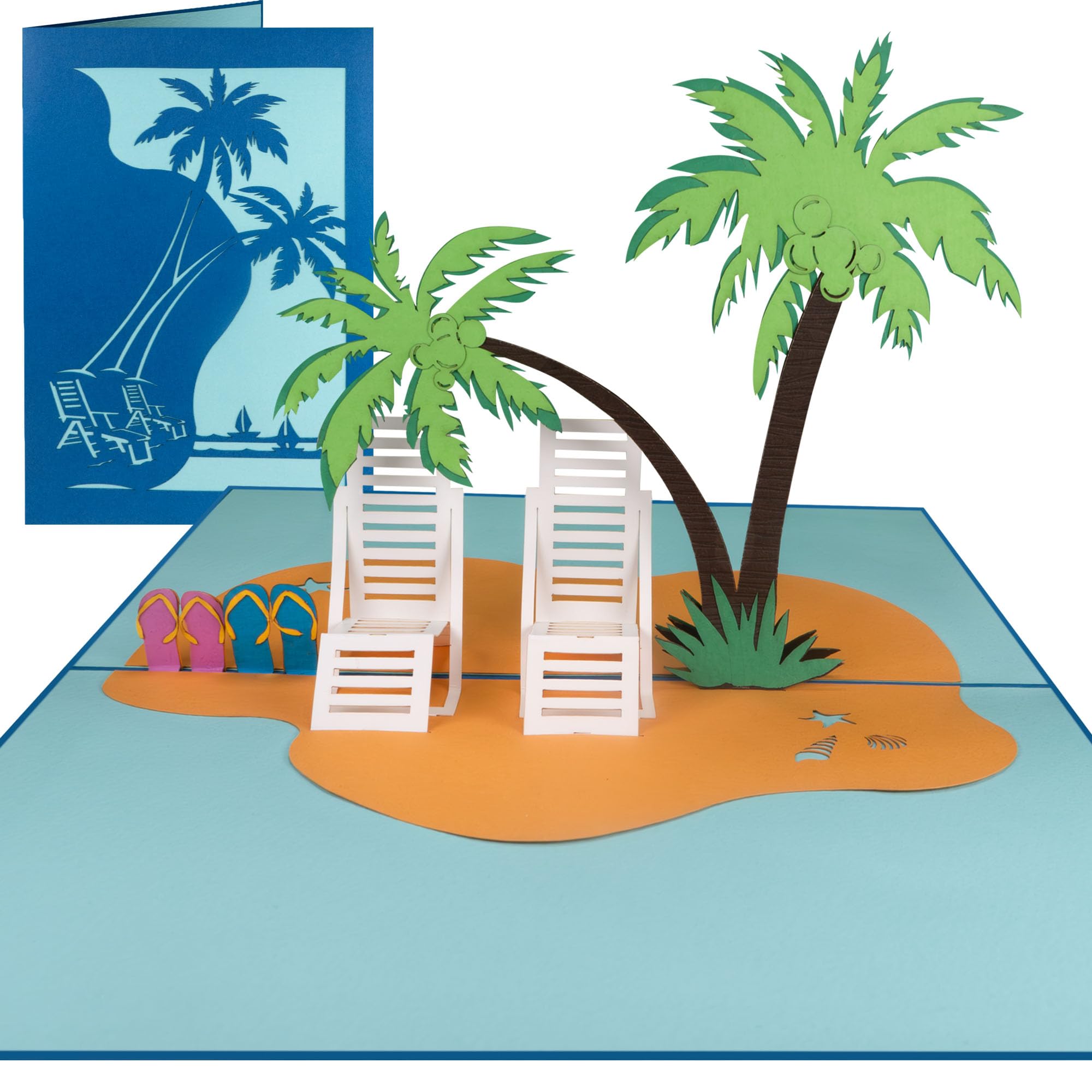 Sweetpopup® 3D Beach Pop-Up Card - Ideal for Birthdays, Summer Holidays, Vacations, Honeymoons, Seashore Getaway Greeting or Gift Vouchers - Featuring Beach Chairs & Palm Trees 024