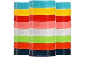 Tebery 24 Pack Plastic WIDE MOUTH Mason Jar Lids with Silicone Rings, 86mm Food Grade Colored Storage Caps for Mason/Canning 