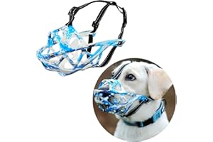 DUNFIRE Dog Basket Muzzles, Upgraded Soft Breathable Cage Muzzle for Small Medium Large Dogs Allows Drinking Panting Feeding, Adjustable Heavy Duty Dog Mouth Guard to Stop Biting Barking Chewing, BlueCamo, L