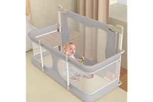 Yozoia Baby Bassinet Bedside Sleeper, Foldable Bed Rail for Toddlers, Co-Sleeping Baby Bed with Lifting Fence, Baby Sleeping Fence with Adjustable Height