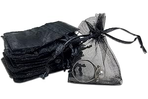 THEDISPLAYGUYS FOR YOUR MODERN LIVING TheDisplayGuys 100-Pack XS 2x2 3/4" Black Sheer Organza Gift & Goodie Bags with Drawstring for Jewelry, Candy, Treat & Wedding Favors