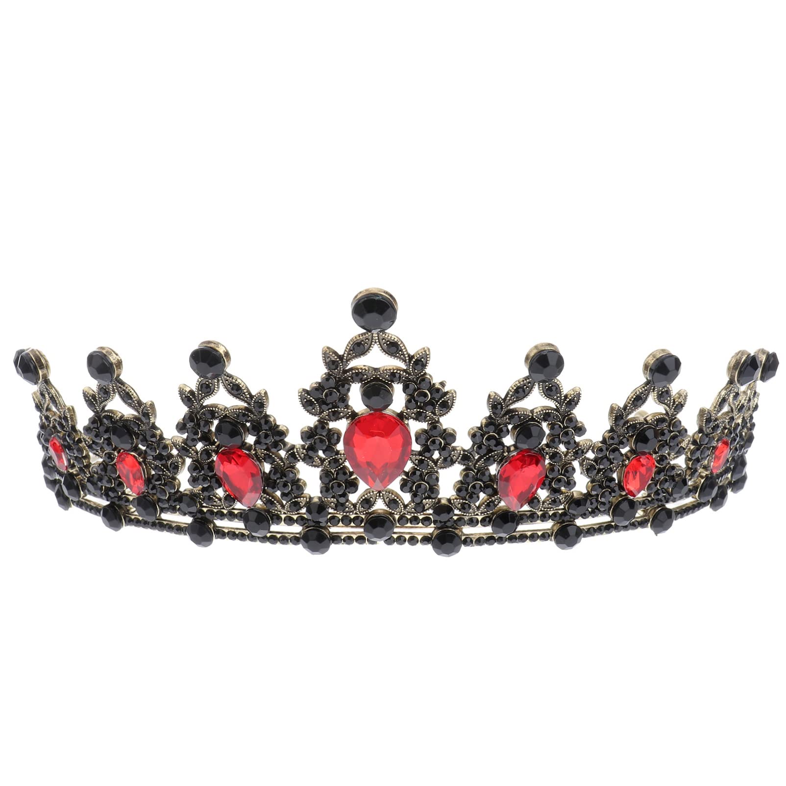 Minkissy Red Rhinestones Crown Coronation Crown Black Tiara Vintage Crown Princess Headband Wedding Headpiece(Red)