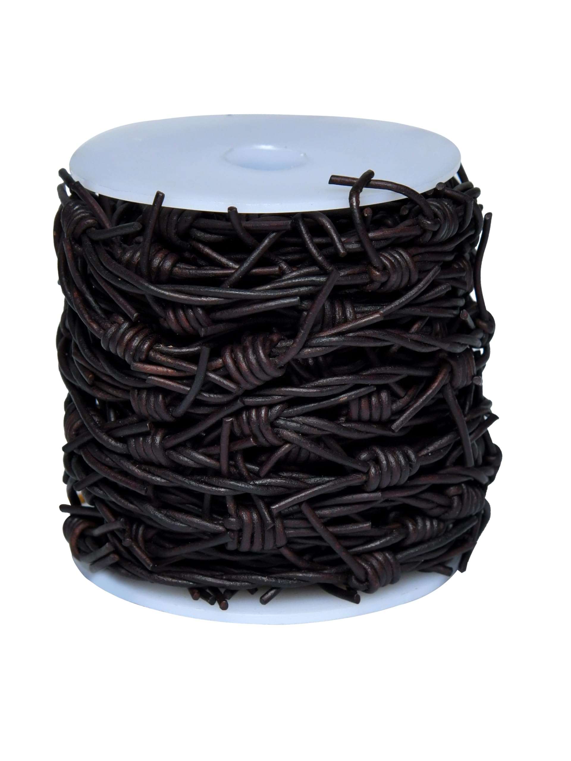 Artificial Barbed Wire Ribbon Trim Real Leather Cord for Party Home Decoration, Gift Boxes, DIY Crafts - 33 Feet Spool by Cords Essentials (Distressed Dark Brown)