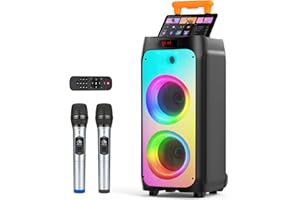 Karaoke Machine with 2 Wireless Microphones, Portable Bluetooth Speaker for Adults & Kids, Big Party PA System with Disco Lig