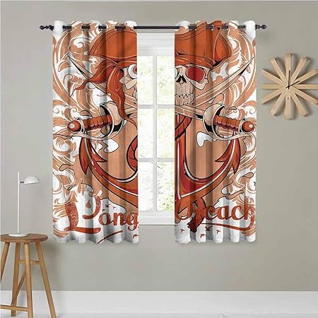 Cortinas náuticas para ventana con ojales, diseño de calaveras con