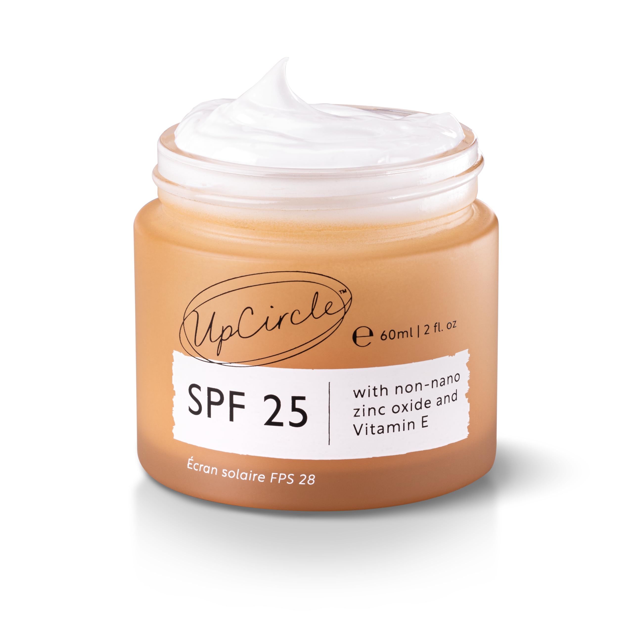 UpCircle SPF 25 Mineral Sunscreen 60ml -Reef-Safe,Non-Nano Zinc Oxide and Lightweight-Raspberry Seed Oil Defends Against Free Radicals + Glycerin To Plump Skin- Face & Body, Vegan + Cruelty-Free