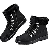Chaoslook Womens Snow Boots Waterproof Leather Fur Lined Winter Warm Boots for Women Comfortable Platform Lace up PU Fashion Ankle Booties