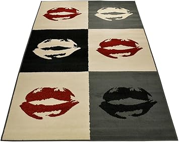 Amazon Com Glitter Red Lips Black Off White Cream Grey Area Rug 3