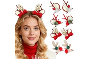 JECOMPRIS Christmas Antlers Hair Clips: 4 Pairs Cute Elk Reindeer Ears Glitter Accessory Hair Pins for Women Girls