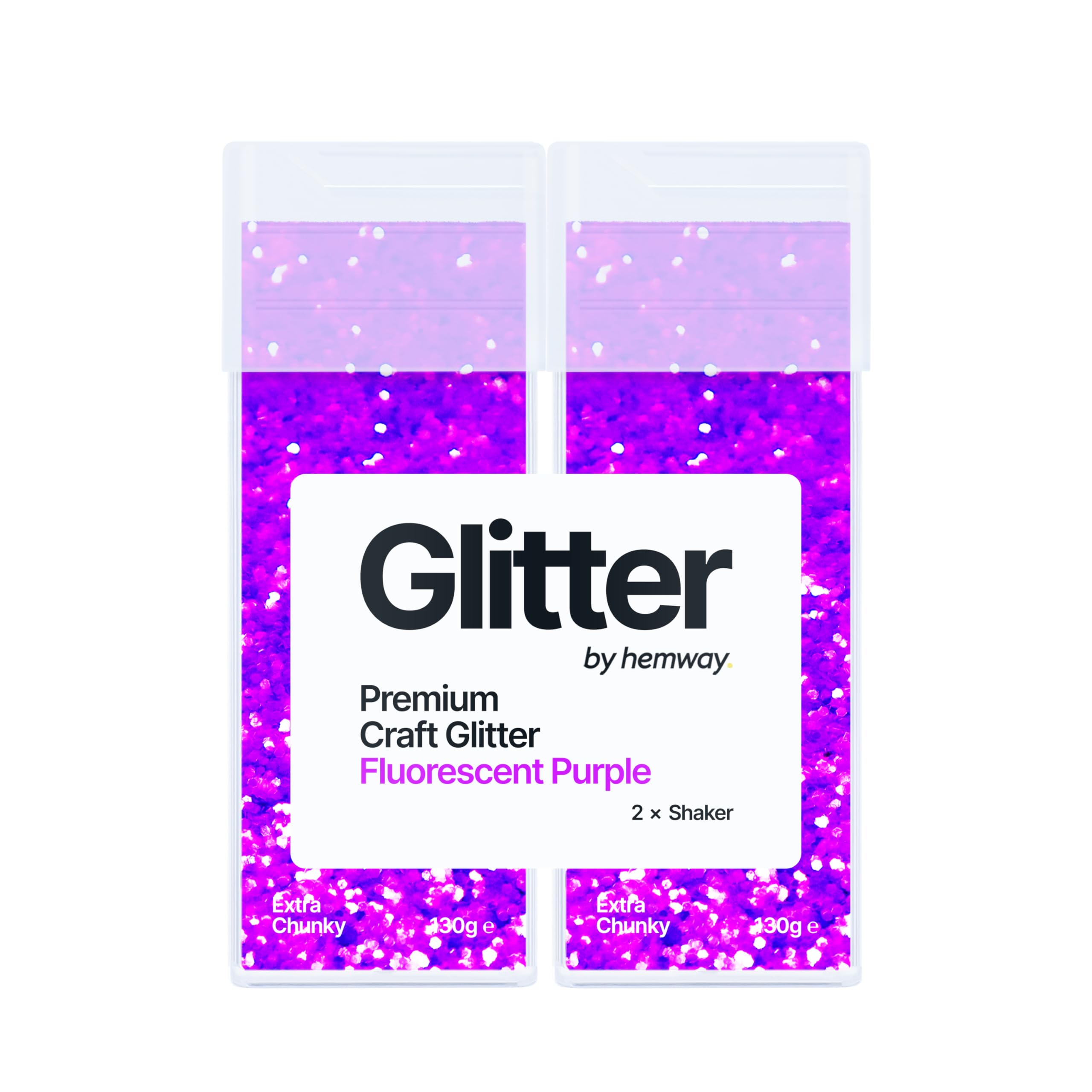 Hemway Glitter Shaker Fluorescent Purple 130g x2 Pack Extra Chunky, Craft Glitter Shakers for Resin & Epoxy Crafts, Christmas Art Supplies, Nail, Body, Face, Eye, Festival, Crafting, Slime, Sparkle
