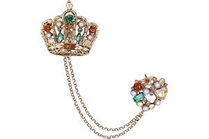 HSQYJ Crystal Geometry Flower Crown Gold Lapel Pin for Men Collar Pins Rhinestone With Hanging Chain Brooch for Men Suit Fashion Suit Accessories for Men Women