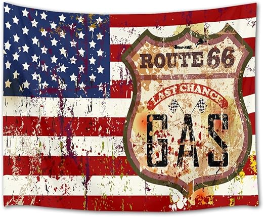 Tapiz de la Bandera Americana Ruta 66 Tapices Occidentales Vintage para