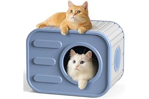 KFY Outdoor Cat House Weatherproof, Plastic Feral Cat Houses for Outdoor Indoor Cats with Camera-Shaped, Stackable Outside Cat House Shelter for Several Cats, Cat Bed Cave, Easy to Assemble, Blue