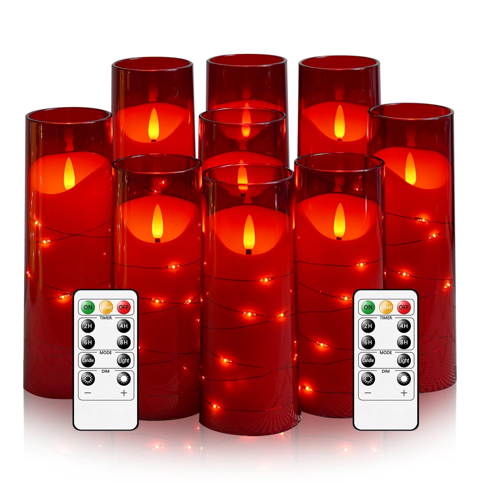 Photo 1 of Eebuss Flameless Candles with Embedded Star String, Battery Operated LED Pillar Candles with Timer and Remote Control,Home Decorating for Ambiance? Set of 9 (Red)