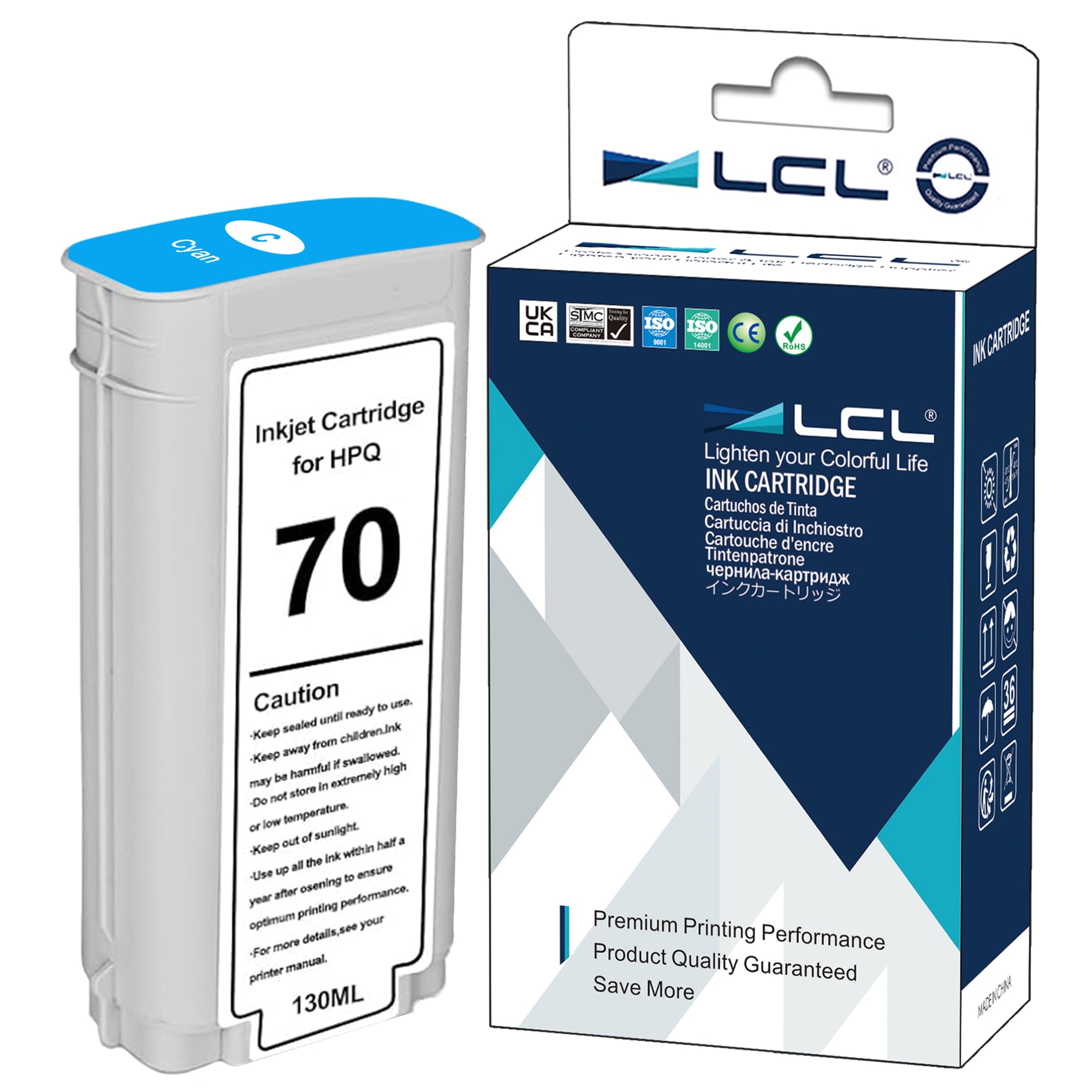 LCL Compatible Ink Cartridge 70 C9452A 135ML High Yield (1Pack Cyan) Replacement for HP Designjet Z2100 Z3100 Z3100PS Z3200 Z3200PS Z5200 Z5400