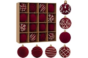 Artmag 16Pcs Velvet Christmas Ornaments Balls Sets for Christmas, Plastic Shatterproof Xmas Tree Flocked 2.36 inch Ornaments 