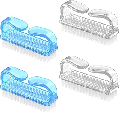 Larbois 4 Pcs Fingernail Brush Set with Soft Bristles Orange Pink Purple Clear