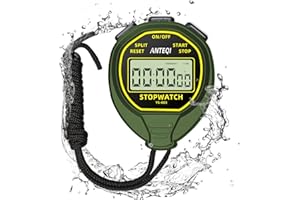 ANTEQI Waterproof Stopwatch, Large Display Simple Silent Stop Watch Timer with ON/Off Function No Clock No Calendar No Alarm Basic Operation for Sports Coaches Swimming Running Training, Green